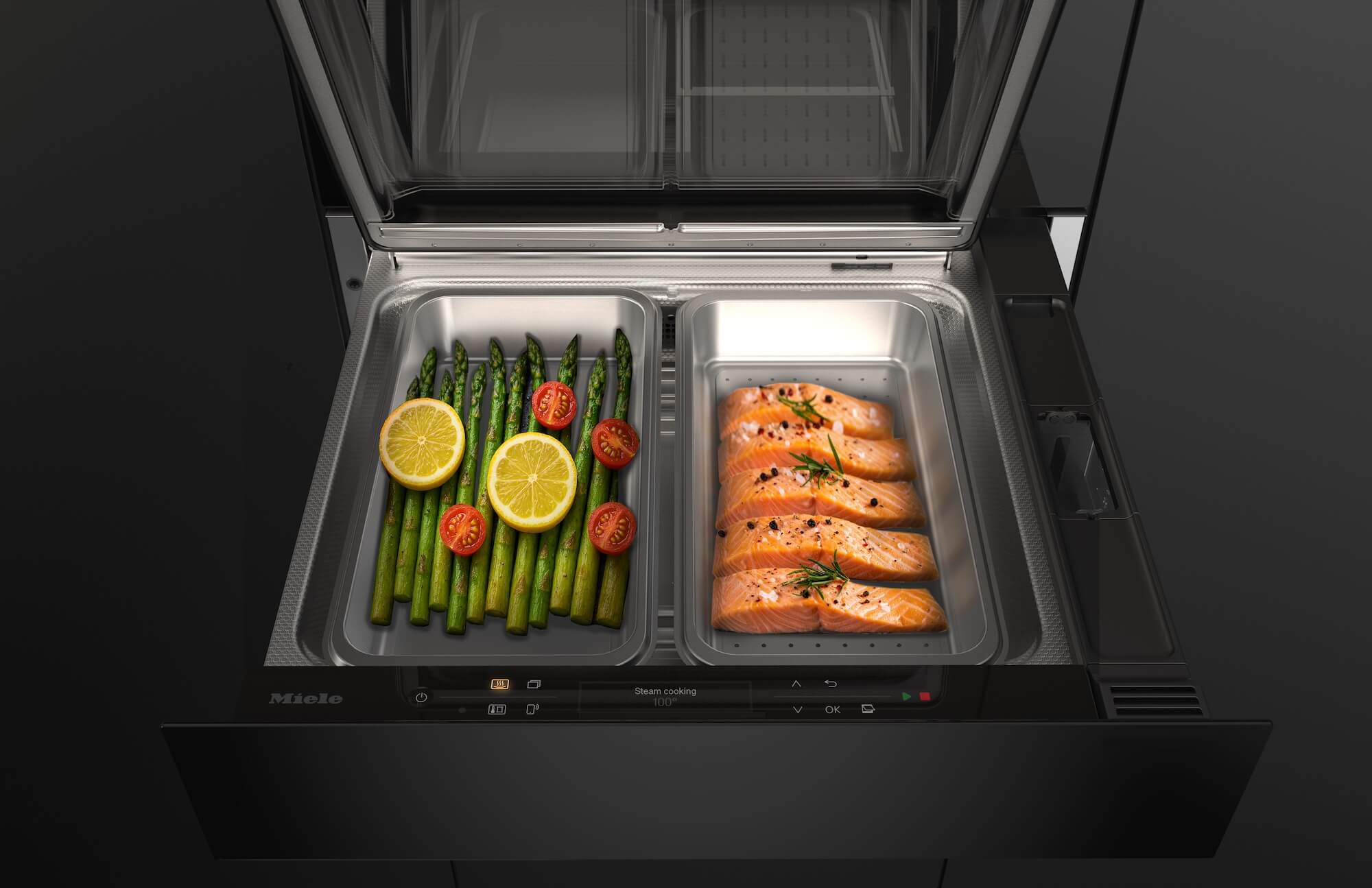 Miele-Dampfgarschublade-separates-Garen-gemuese-lachs